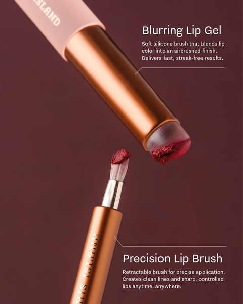 lip gel, lip color, lip brush, lip makeup, lip applicator, lip product set, product launch, brand awareness, minimalist, editorial, luxurious, bold, brown, gold, red
