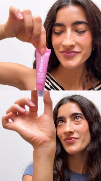 An extreme close-up video sequence featuring a user displaying a lip treatment tube, followed by an immediate product reveal.