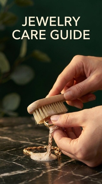 A top-down view of hands using a small wooden brush to clean a gold ring, showcasing a high-utility, educational approach to jewelry maintenance.