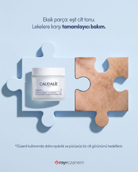 A high-concept product shot using a puzzle metaphor to show how a moisturizer completes a skincare routine by addressing dark spots.