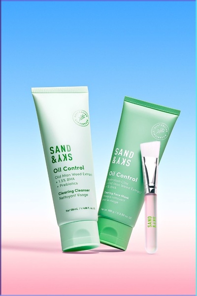 face cleanser, face mask, skincare kit, facial treatment, oil control skincare, beauty applicator brush, new arrival, minimalist, fresh, calm, pastel, blue, pink
