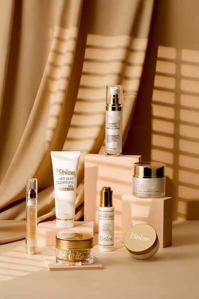 facial skincare, skincare products, face cream, cleansing gel, beauty serum, lotion, bestseller push, minimalist, calm, luxurious, neutral, gold