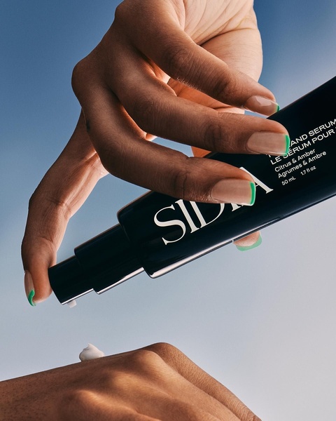 hand serum, hand lotion, skincare, moisturizing cream, hand treatment, brand awareness, lifestyle, editorial, calm, luxurious, blue, neutral