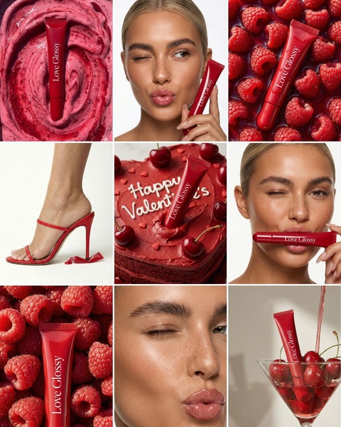 lip gloss, lip balm, lip care, glossy lipstick, lip makeup, new arrival, brand awareness, minimalist, lifestyle, playful, energetic, red, neutral, valentine's day