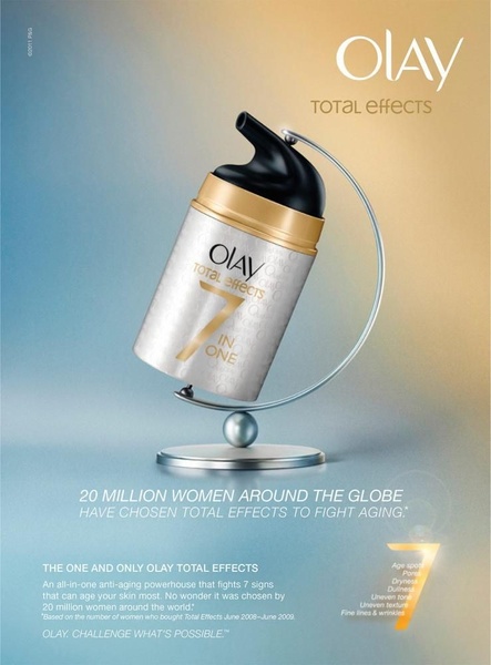 A static ad featuring a face moisturizer bottle mounted on a globe stand, highlighting that 20 million women have chosen this product to fight aging.