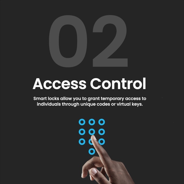 This creative showcases the smart lock access control functionality using a minimalist, dark-themed user interface to emphasize functionality and security.
