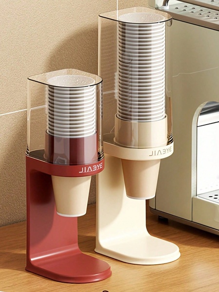 A clean, studio-lit shot showing two Paper Cup Dispenser units in different colors, highlighting product utility and kitchen organization.
