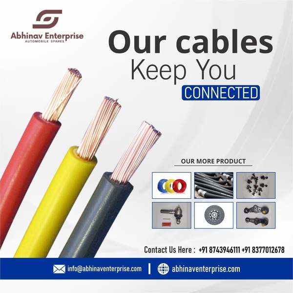 A high-clarity image showcasing three distinct automobile cables in red, yellow, and black against a neutral background to emphasize product availability.