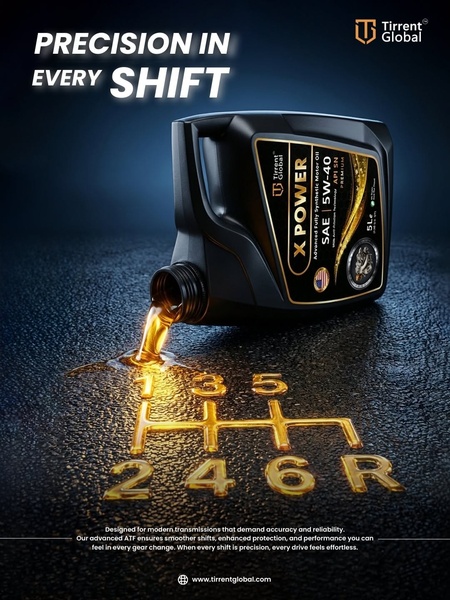 An image of motor oil being poured onto asphalt to form the pattern of a vehicle manual transmission gear stick.