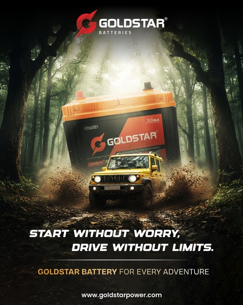 A high-impact, adventure-themed ad featuring a car battery overcoming rugged terrain, positioning it as an essential tool for all-weather performance.