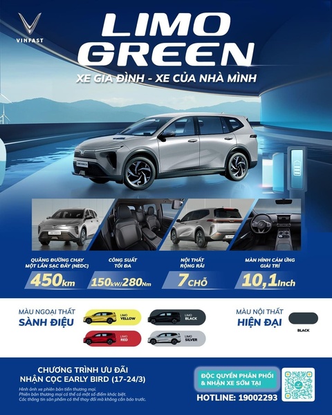 A clean, data-driven creative for an electric vehicle featuring range, power, seating capacity, and screen size specifications.