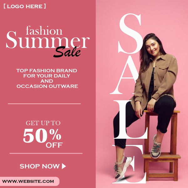 summer sale, fashion sale, seasonal promotion, clothing discount, apparel sale, sale promotion, modern typography, energetic, pink