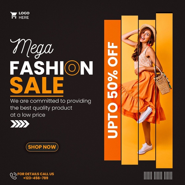 fashion sale, clothing promotion, apparel discount, style event, fashion offer, sale promotion, modern typography, energetic, bold, orange, black