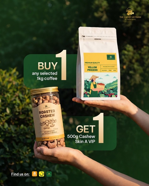 This creative showcases a coffee and roasted cashew bundle through a direct, value-driven promotional offer.