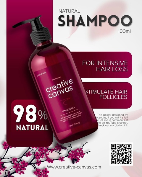 A high-conversion 4:5 ratio ad for natural shampoo that highlights product purity and specific hair-loss benefits through a clean, color-blocked layout.