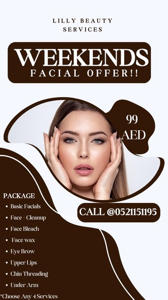 facial services, beauty treatments, skincare services, facial packages, beauty services, sale promotion, bundle offer, modern typography, luxurious, brown, neutral