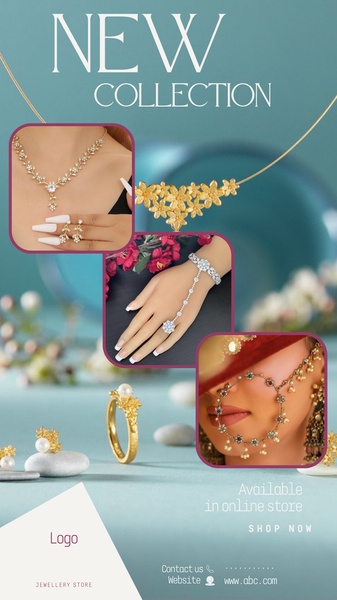 A multi-image collage presenting diverse jewellery pieces in a unified, elegant, and modern grid layout for social media feeds.