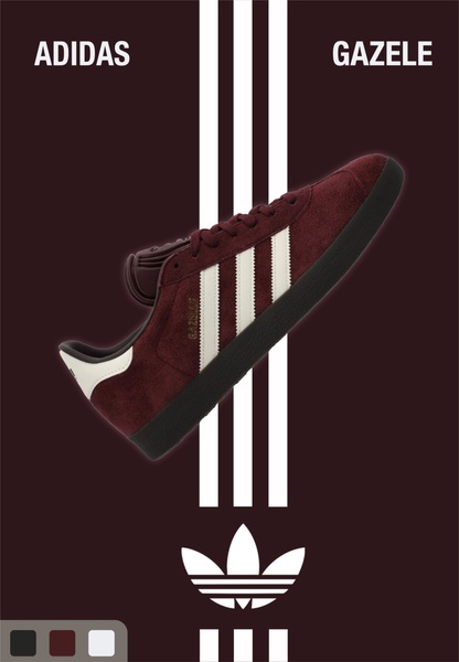 A vertical ad creative featuring a single side-profile sneaker centered against a dark background with prominent vertical brand striping.