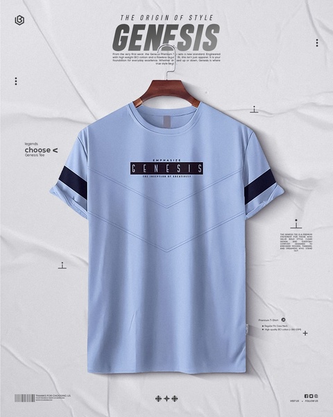graphic t-shirt, crew neck tee, printed t-shirt, cotton t-shirt, short sleeve shirt, casual t-shirt, product launch, brand awareness, minimalist, modern typography, bold, fresh, blue, neutral, black