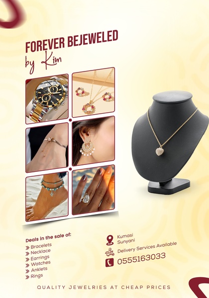 A multi-image collage showing various pieces of jewelry, including necklaces, watches, and rings, presented as a catalog offer.