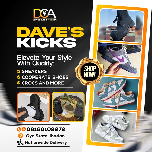 A 1:1 square grid advertisement showcasing a diverse collection of sneakers and boots with clear contact and delivery information.