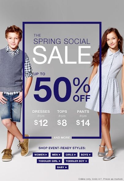 kids clothing, children outfits, girls dress, boys casual wear, kids apparel, family clothing sale, sale promotion, limited time deal, editorial, modern typography, fresh, bold, neutral, blue, spring campaign