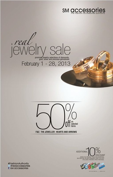 A clean, high-contrast promotional graphic featuring a jewelry sale offer with specific dates and additional loyalty discount incentives.