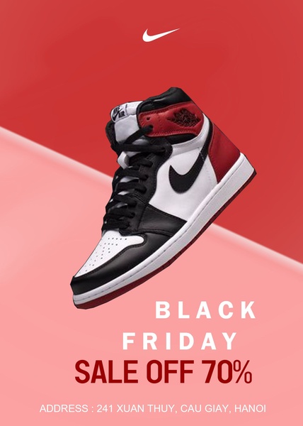 A visually striking promotional graphic for a running shoe sale using a bold red-and-white color palette to highlight a 70% off discount.
