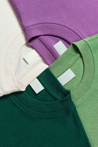 crew neck t-shirt, cotton t-shirt, plain t-shirt, short sleeve shirt, casual top, bestseller push, new arrival, flat lay, fresh, calm, green, purple, neutral