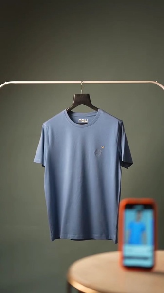 crew neck tee, short sleeve shirt, cotton t-shirt, basic t-shirt, men's t-shirt, new arrival, product demo, minimalist, lifestyle, calm, trustworthy, blue, neutral