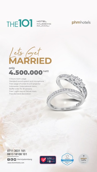 A high-conversion 9:16 vertical ad for hotel wedding packages featuring an elegant ring visual, clear pricing, and a concise list of inclusions.