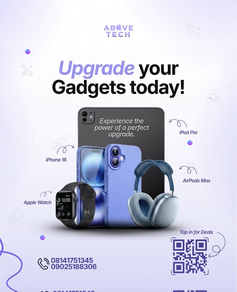 consumer electronics, apple gadgets, smartphone tablet bundle, wireless headphones, smartwatch, tech accessories, apple devices, product launch, brand awareness, minimalist, modern typography, bold, fresh, purple, blue, neutral
