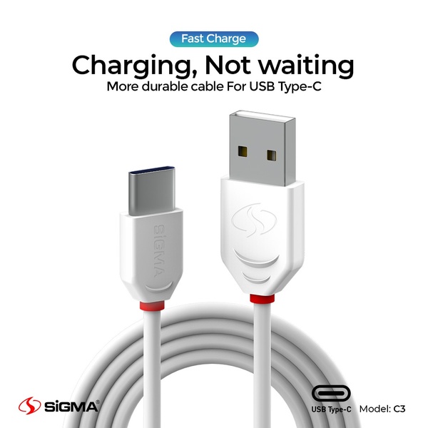 A clean, studio-lit product image of a USB Type-C cable featuring a bold headline emphasizing speed and durability for consumer electronics.