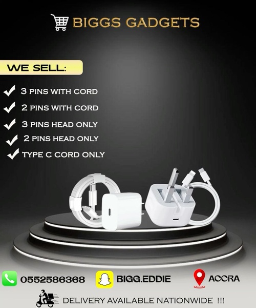 A high-contrast studio shot featuring various phone charger components laid out on a pedestal, accompanied by a clear bulleted list of product options.