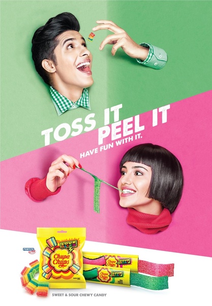 chewy candy, sour candy, gummy candy, fruit candy, candy belts, sour bites, sugar candy, product launch, brand awareness, editorial, modern typography, playful, energetic, green, pink, yellow