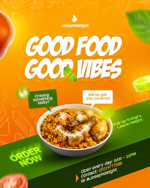 A vibrant 4:5 ratio ad creative promoting a fried rice dish with bold text overlays and clear call-to-action details.