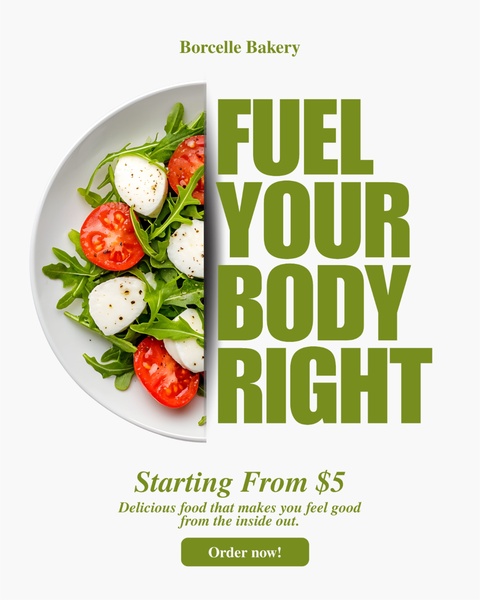 A split-screen creative that balances a vibrant food photograph with bold, high-contrast typography to emphasize health benefits.