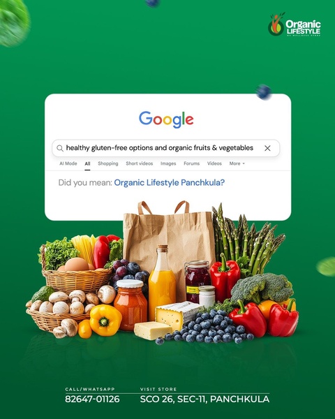 This ad creative utilizes a recognizable Google search bar interface to position the brand as the direct solution to health-conscious consumer queries.