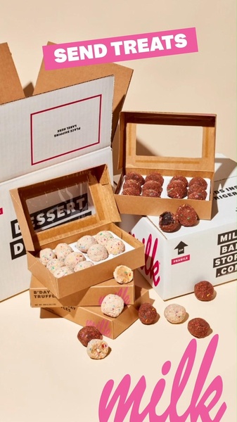 chocolate truffles, dessert truffles, cake truffles, sweet treats box, dessert gift box, bakery truffles, brand awareness, product launch, lifestyle, flat lay, playful, warm, neutral, pink, brown