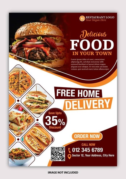 A 3:4 ratio promotional advertisement for a fast food restaurant featuring a hero burger shot, a grid of menu items, and a prominent 35% discount offer.