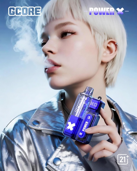 A high-fashion, cinematic portrait of a model holding a sleek electronic cigarette, showcasing a futuristic and clean aesthetic.