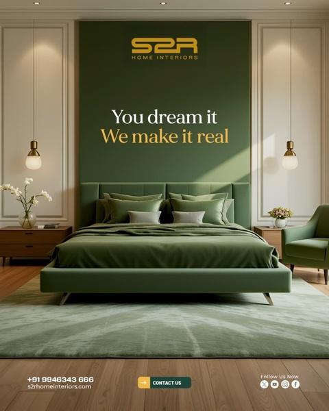 A high-end, professionally styled bedroom visual that focuses on a bold, aspirational headline to capture customer interest.