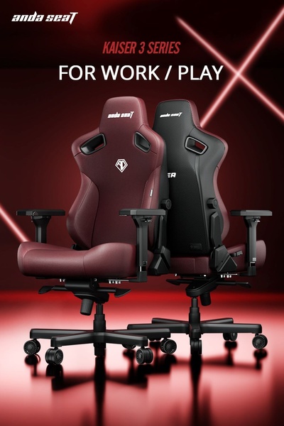 This ad creative uses a high-contrast red and black color palette to highlight the versatile design of a gaming chair, positioning it as an essential tool for both work and play.