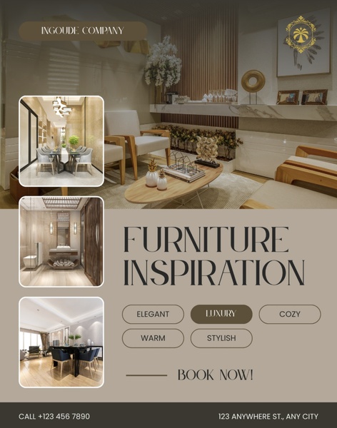 A high-end 4:5 vertical ad featuring a curated selection of luxury home interior photography to showcase elegant furniture design.