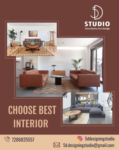 A 4:5 vertical collage featuring three distinct interior room settings, emphasizing varied furniture styles and a clear call-to-action for design services.