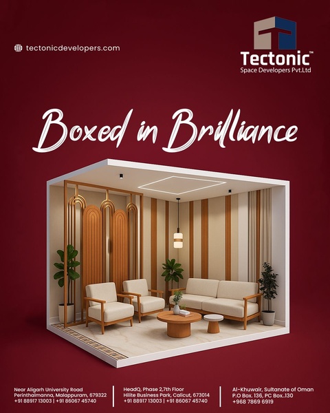 A sophisticated, 3D-rendered interior scene showcasing high-end furniture within a minimalist, enclosed, and well-lit box structure.