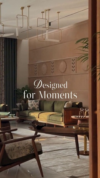 A high-end 9:16 vertical shot of a modern sofa in a warm, textured living room, focusing on aspirational lifestyle design.