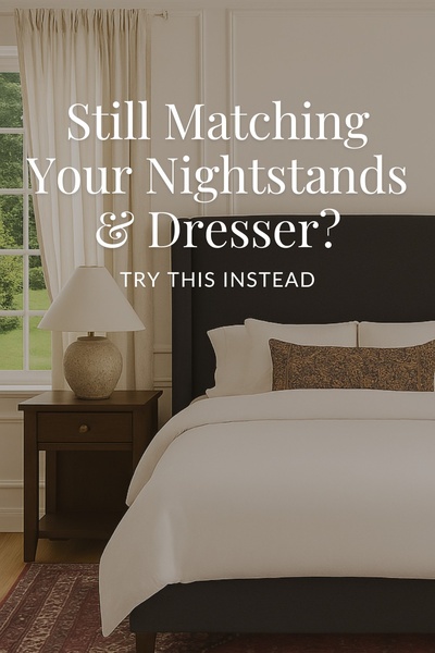 This ad creative uses a thought-provoking, text-heavy hook to challenge traditional matching furniture trends in interior design.