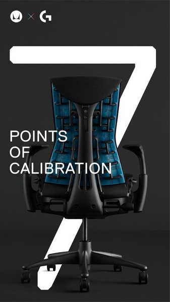 A clean, high-contrast product shot of a high-end ergonomic gaming chair highlighting seven distinct points of user calibration.