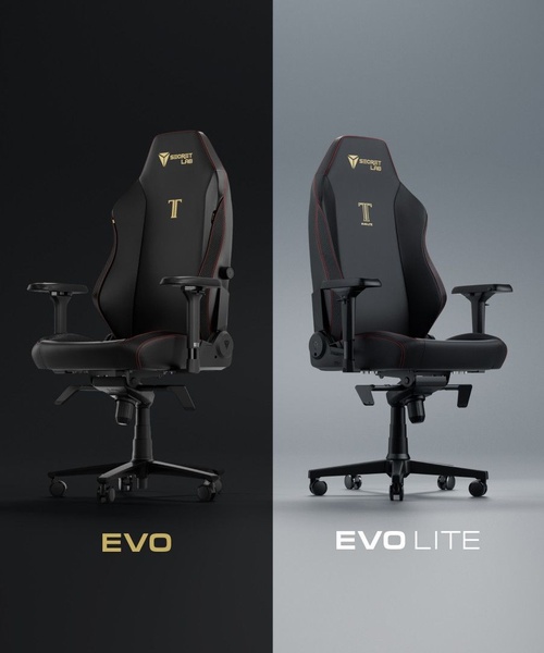A split-screen visual comparison showcasing two gaming chair models to highlight distinct product positioning through color and branding.